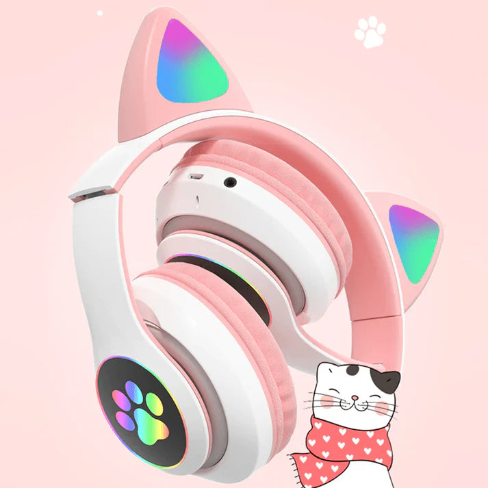 Fone de Ouvido Gatinho Sem Fio Com LED Bluetooth e Cartão - Um Toque de Fofura e Tecnologia