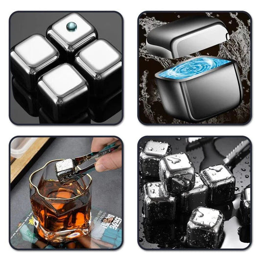 6-Piece Stainless Steel Ice Cube Kit with Silicone Tongs and Tray with Lid
